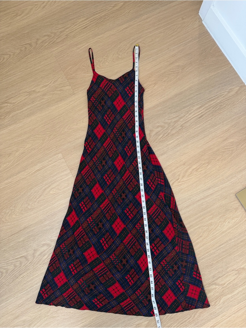 Vintage Betsey Johnson Red & Plaid Spaghetti-Strap Midi Dress - Picture 4 of 8